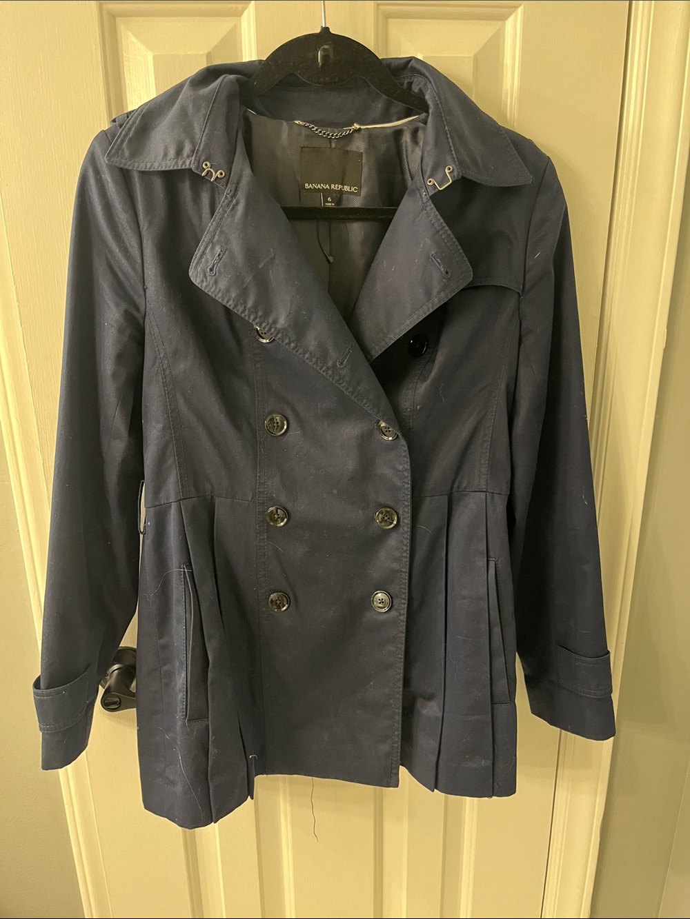 Banana Republic Women's Navy Double-Breasted Trench Peacoat